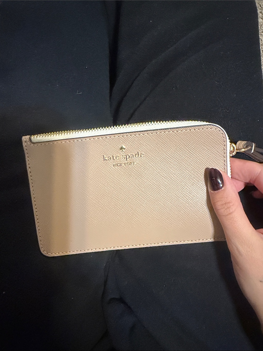 kate spade beige saffiano zip wristlet